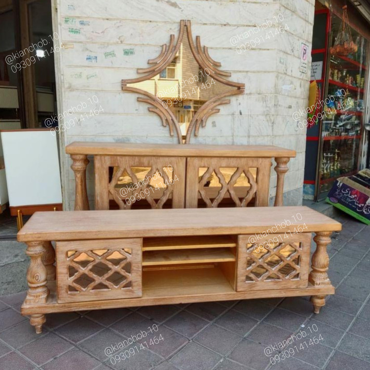 آینه کنسول و میز تی وی تمام چوب رنگی کد ۱۱۳
